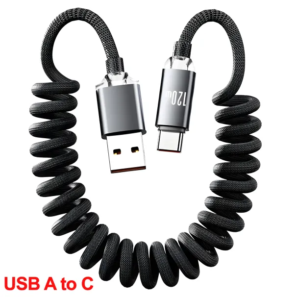 120W To Tipe C Fast Charge Spring Cable Telescopic Charging Car Phone Charger Data Cord For IPhone Samsung Mi USB Cables_voghion.com