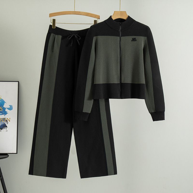 Women's Clothing short casual sweater suit for women spring new knitted coat cardigan wide leg pants two piece suit_voghion.com