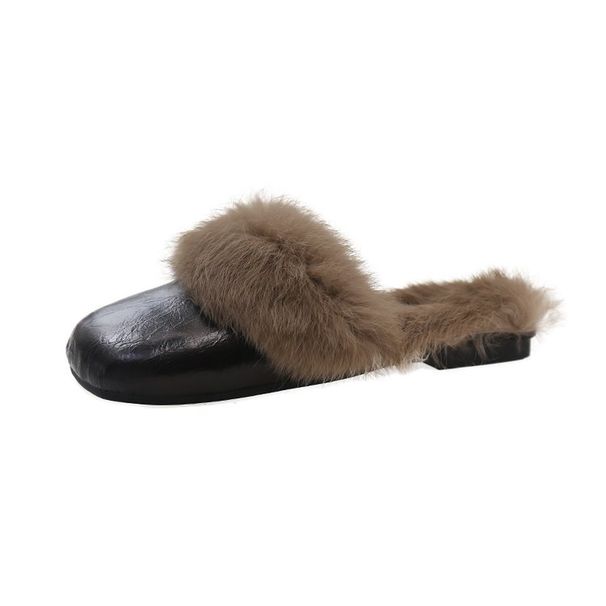 Women's Shoes Large Size Casual Flat Bottom Fur Slippers Autumn And Winter New Style Baotou Bright Leather Warm Fur Slippers_voghion.com