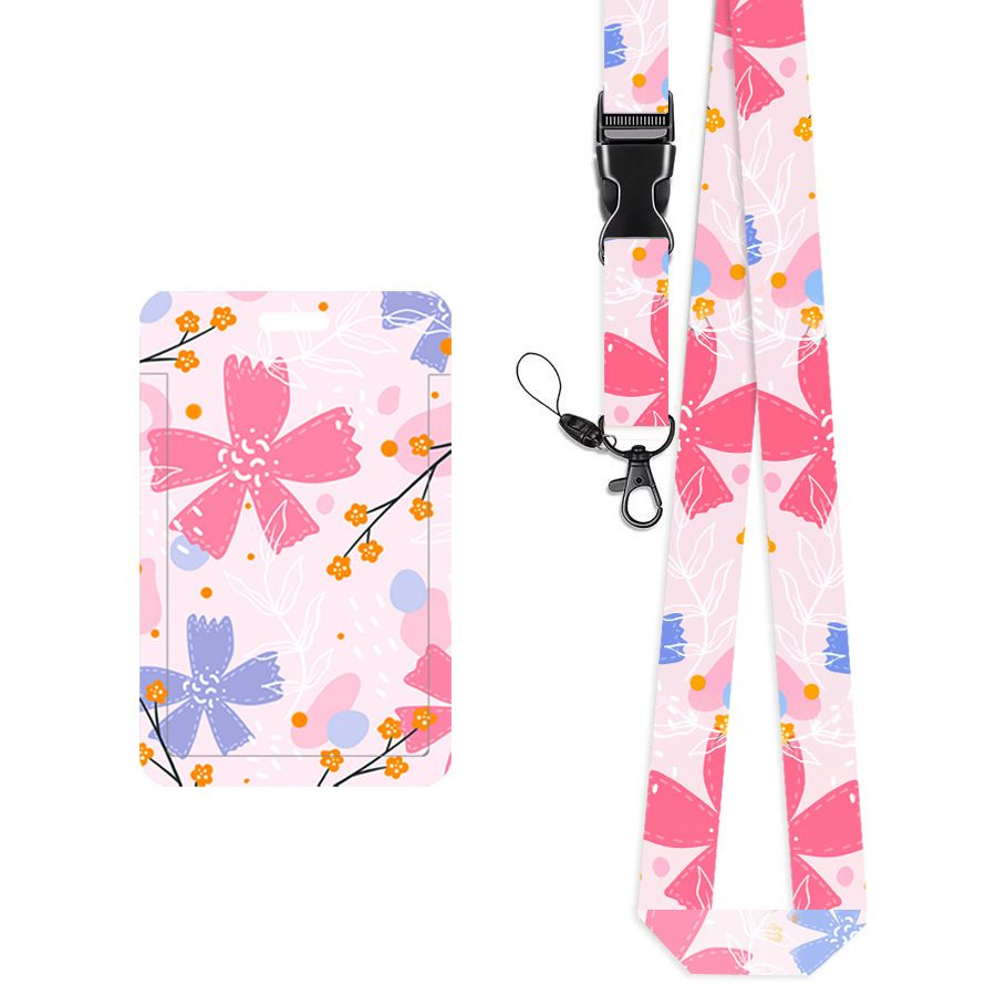 Studentenkaarthouder met bedrukte gesp en koord met bloemenpatroon_voghion.com