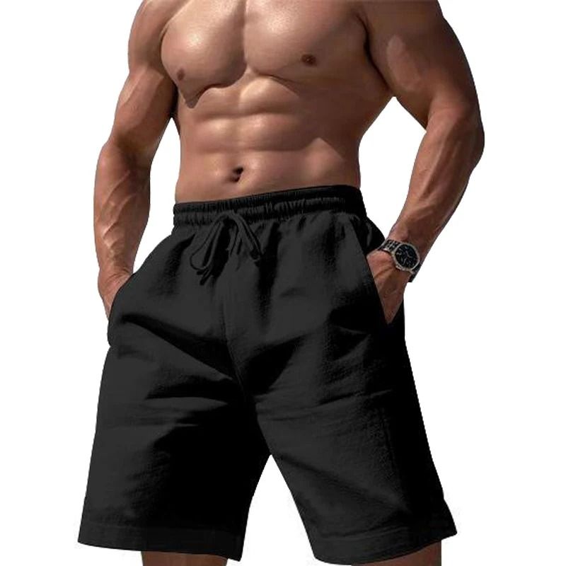 Neue Leinen-Baumwoll-Shorts, Einfarbig, Jogging-Jogginghose, Elastische Taille, Shorts Für Herren, Große, Leichte Sommer-Basketball-Shorts_voghion.com