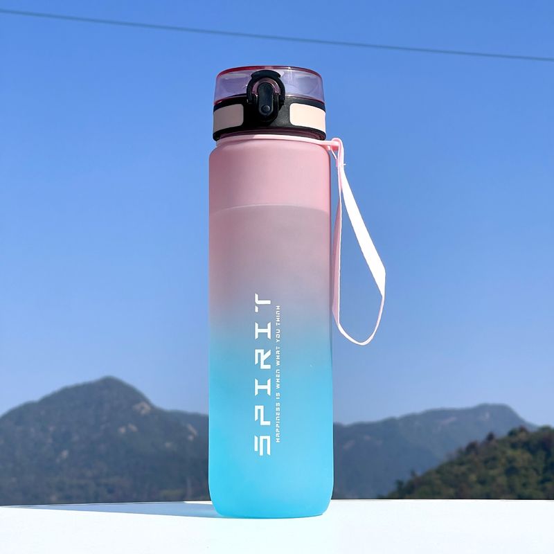 Cană de apă sport gradient, capacitate mare, 1L, cană portabilă de plastic etanșă, cu cântar, cană de fitness pentru sporturi în aer liber_voghion.com