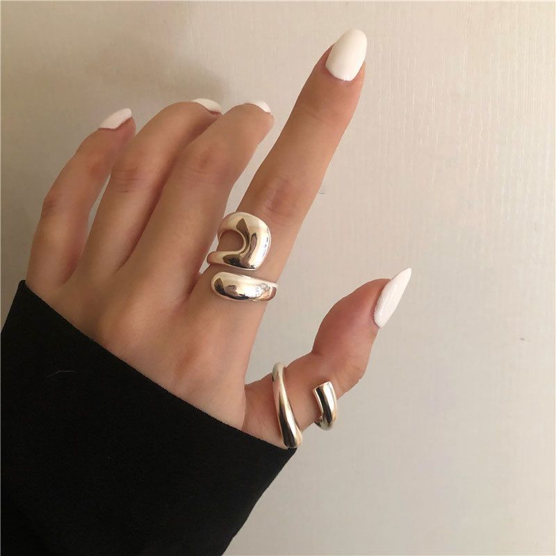 Silver Double Line Geometric Design Women's Ring Set_voghion.com