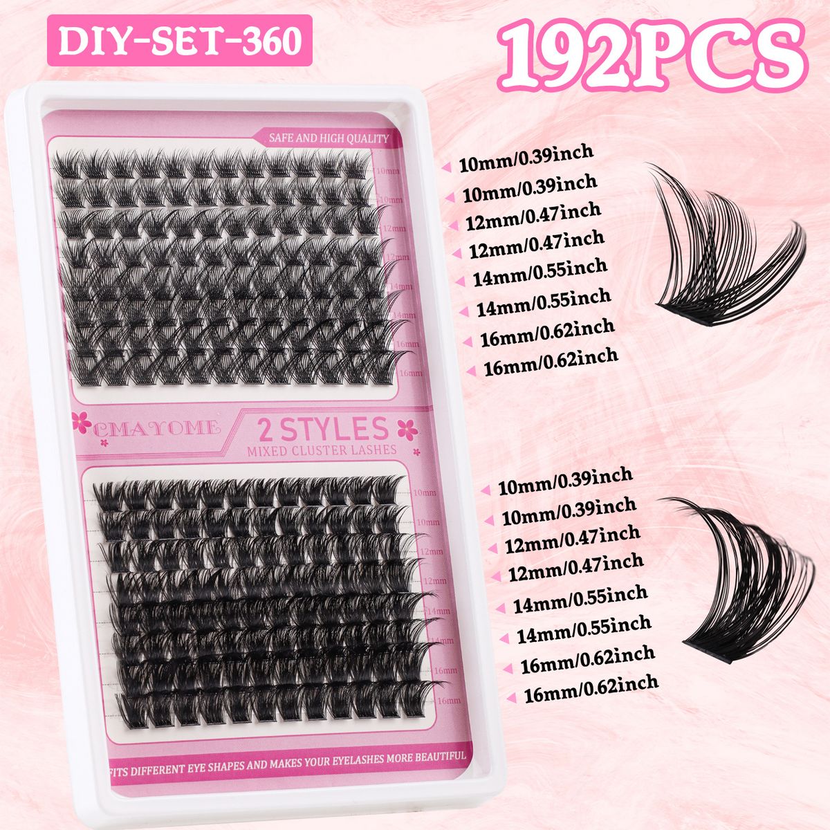 Cílios postiços faça você mesmo, cílios postiços segmentados de cluster único, 10 cílios de 16 mm, curvatura C densa_voghion.com