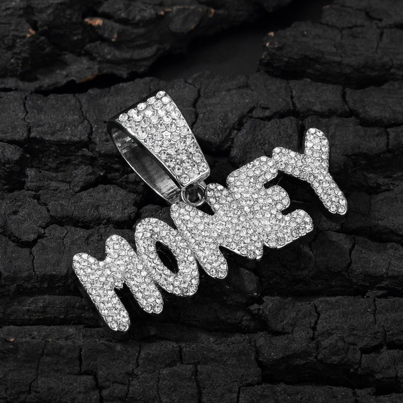 Halskette im Hip-Hop-Stil, Buchstabe „MONEY“, Legierung, voller Diamanten, Persönlichkeit, trendige Herrenmode-Accessoires_voghion.com