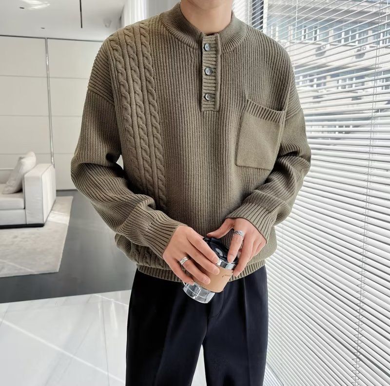 Maglione da uomo in maglia a trecce – Pullover girocollo dalla vestibilità comoda con motivo testurizzato (M-XXXL) – Misto poliestere traspirante per abbigliamento casual e smart casual_voghion.com