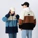 Plus Size Lamb Wool Sweatshirt Couple Outfit Autumn Winter Warm Jacket Trendy Brand Ins Loose Color Block Cotton Coat_voghion.com