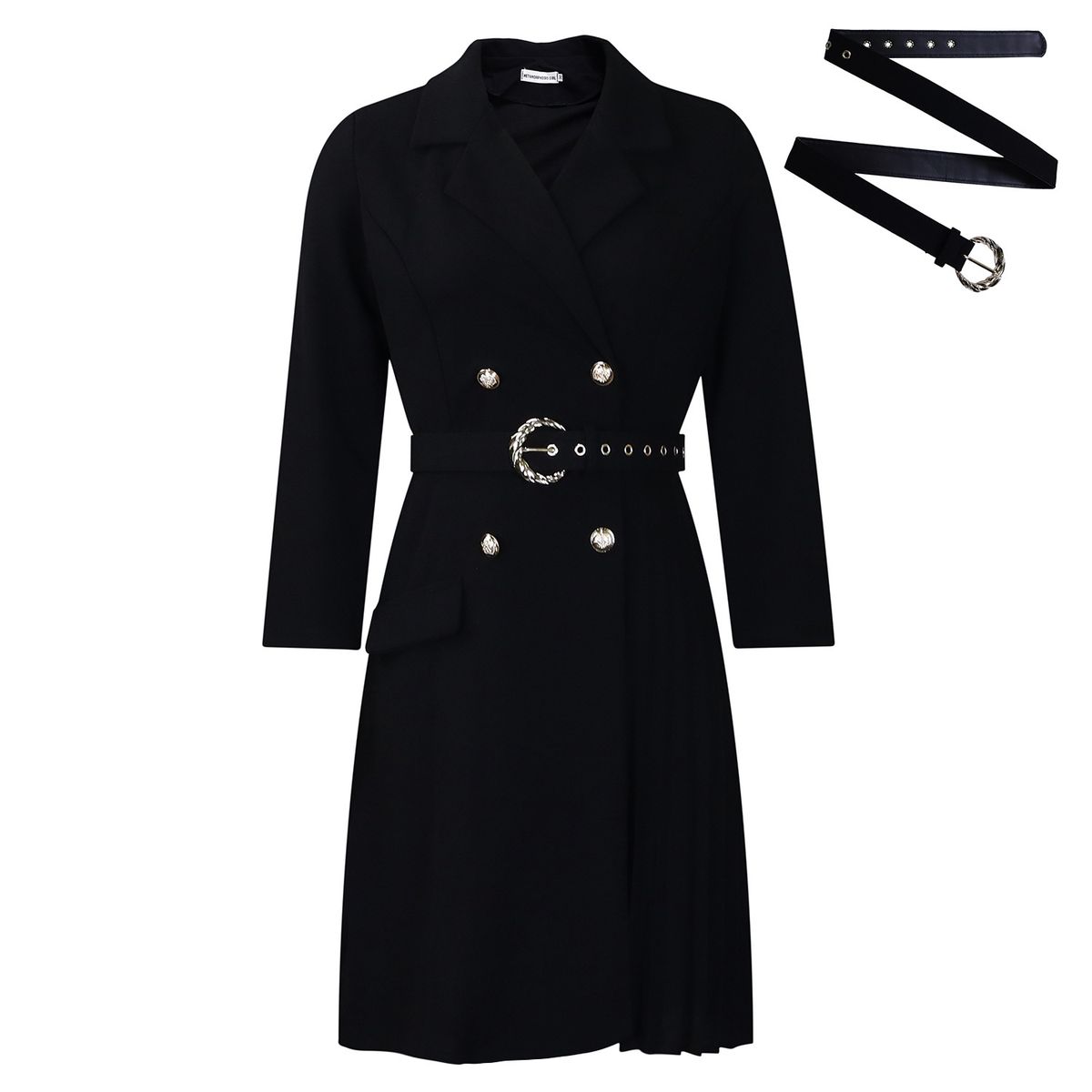 Women's Clothing High Waist Fashion Waist Waist Pleated Stitching Medium Long Suit Dress_voghion.com