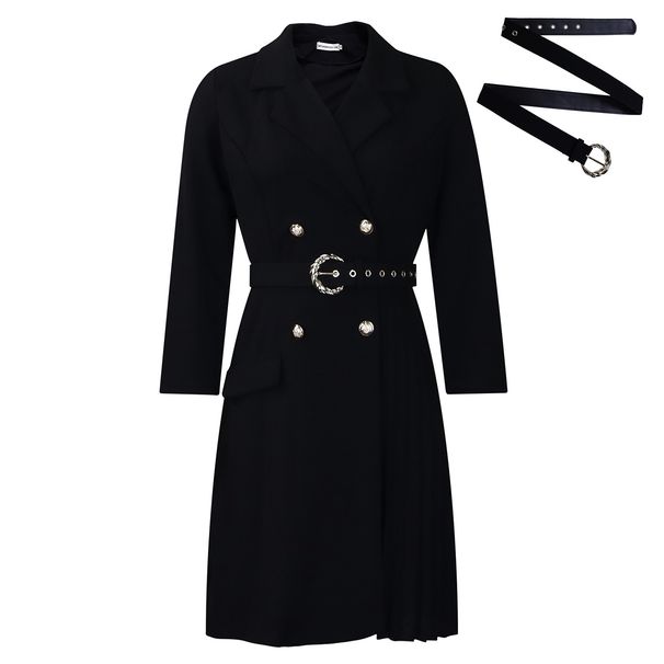 Women's Clothing High Waist Fashion Waist Waist Pleated Stitching Medium Long Suit Dress_voghion.com
