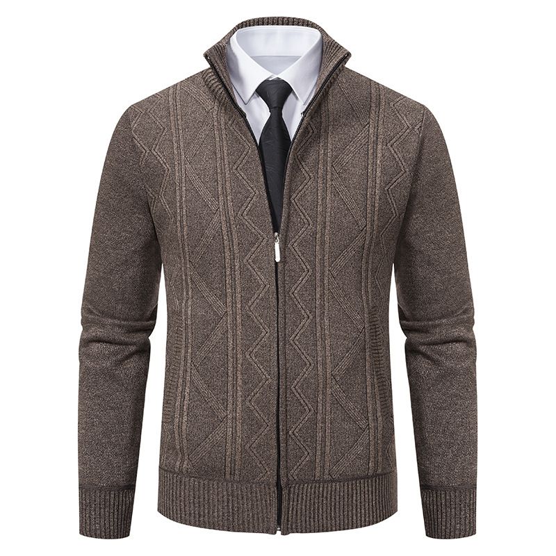 New autumn and winter men's middle-aged woolen sweaters, men's cardigans, sweater jackets, stand-up collar knitted thickened sweaters_voghion.com
