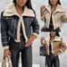 Women's PU Leather Bomber Jacket With Faux Shearling Collar Zip-Up Biker Style Coat Short Cropped Jacket For Fall/Winter Streetwear Outerwear _voghion.com