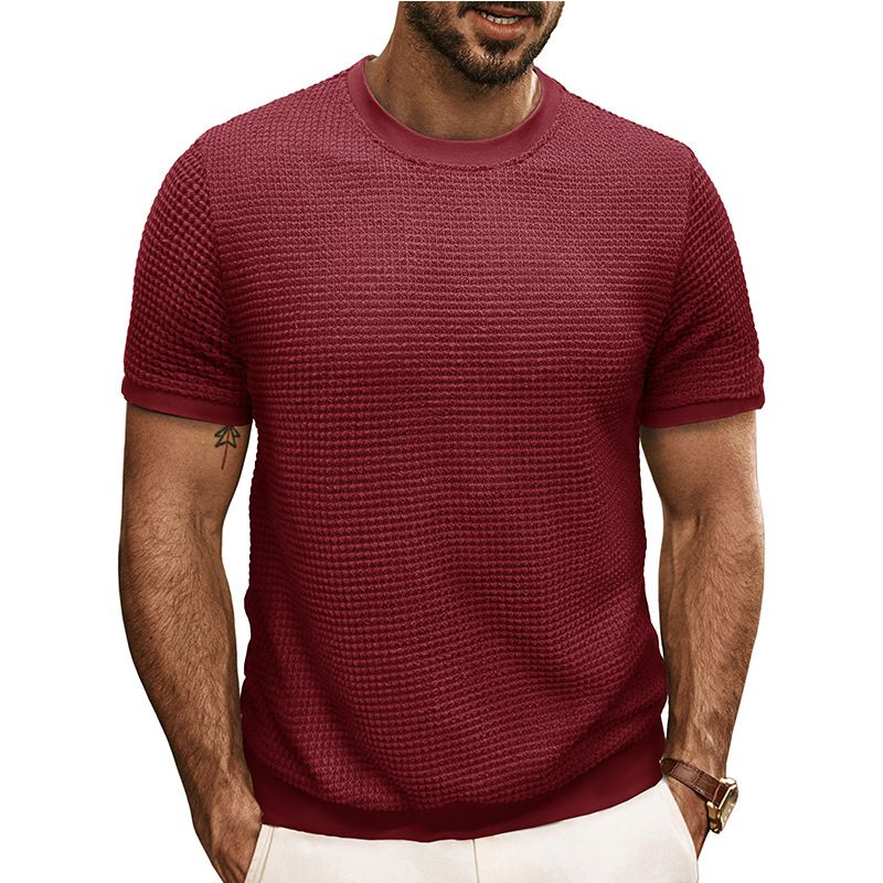 Herren-T-Shirt mit strukturiertem Strickmuster und kurzen Ärmeln – Retro-inspirierte Passform mit atmungsaktiver Polyestermischung (S–XXL) – Lockere Passform für den Alltag_voghion.com