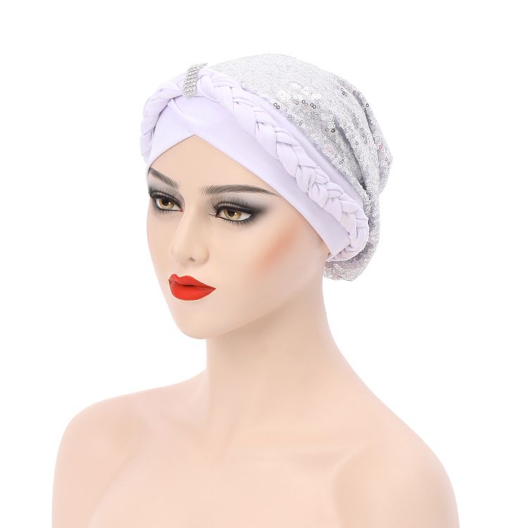 Cappello musulmano in seta di latte con treccia di paillettes Cappello indiano_voghion.com