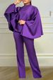 Women's Clothing Fashion Winter Elastic Satin Long Sleeved Cape Two Piece Suit_voghion.com