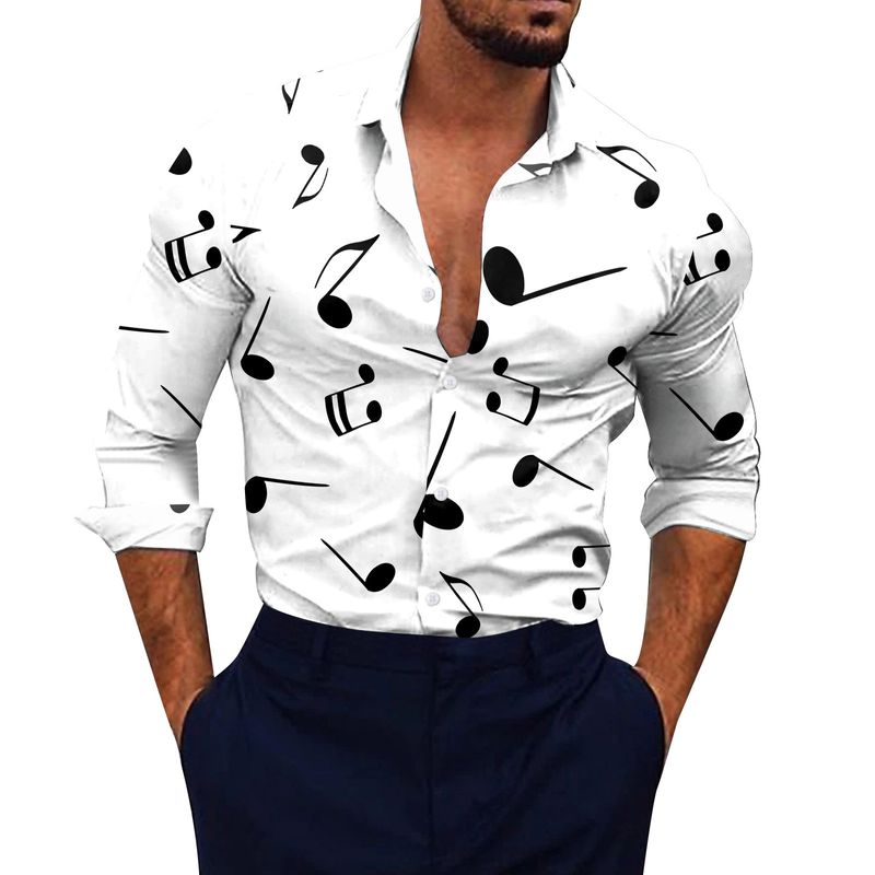 2022 Autumn/Winter New Men's Fashion Music Symbol Printed with Lapel Large Sleeves Shirt_voghion.com