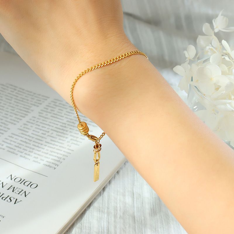 Inlaid Zircon Lettering Square Brand Pendant Bracelet Retro Minimalist Design Hand Jewelry Titanium Steel Plated_voghion.com