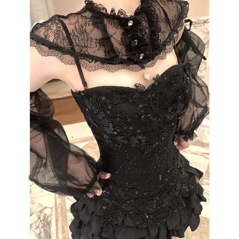 Korzet s dvojitým květinovým vzorem ve starožitném stylu s žakárovou výšivkou a korálky, rybí kost, krajkový stojáček, zeštíhlující, krátký top s podvazky_voghion.com