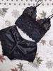 Women's Underwear New Style Goddess Black Pajamas Sling Spinning Silk Sexy Home Clothes Summer Silk Shorts Two Piece Set_voghion.com