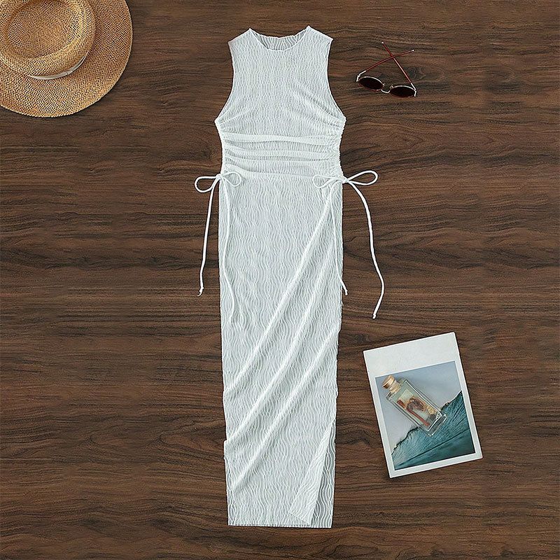 Women's Clothing New Solid Color Split Mesh Blouse Beach Skirt Bikini See Through Sexy Swimsuit Female_voghion.com