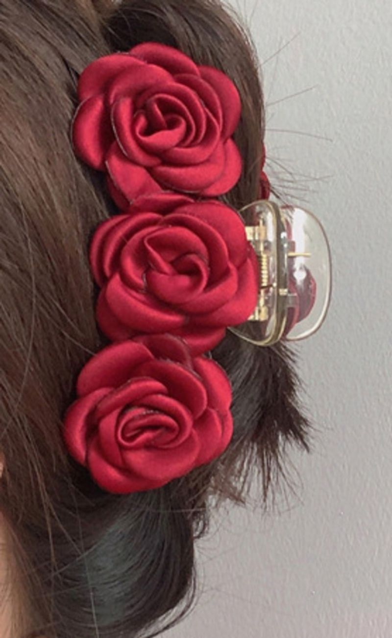 Camellia Spring and Summer Red Clip Back Spoon Plush Large Feel New Year's Hair Grip Headwear_voghion.com