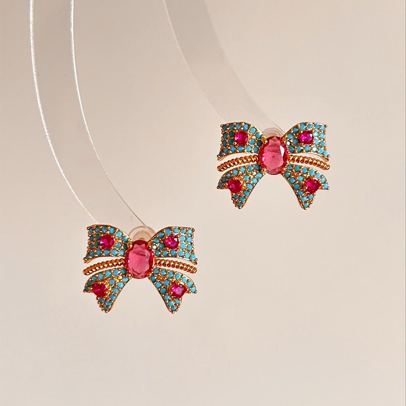 Dopamin Farbe Voller Diamant Bogen Stud Ohrringe Retro Schwere Industrie Licht Luxus Mode Hohe Gefühl 2025 Frühling Ohrringe Frauen_voghion.com