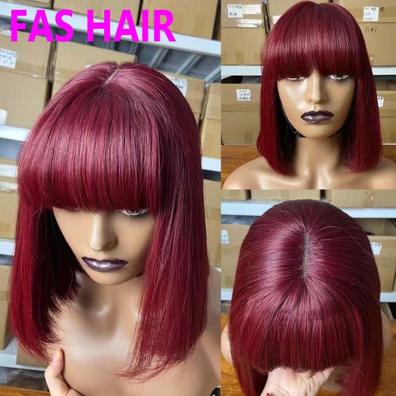 COLOR POP - Parrucca Bob con Frangia in Pizzo 3x1 (Capelli Umani Veri, Frangia Liscia, Colorata)_voghion.com