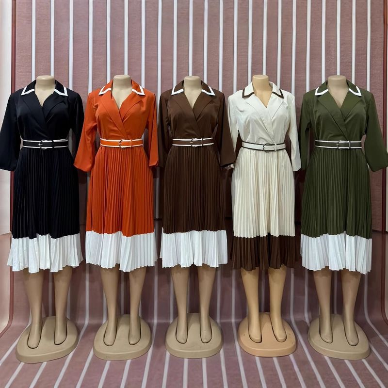 Abito elegante a pieghe con colletto alla moda da donna_voghion.com