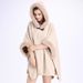 Elegant Hooded Cape Coat For Women - Soft Faux Fur Trim, Double-Faced Wool Blend, Versatile Layering Piece For Fall & Winter_voghion.com