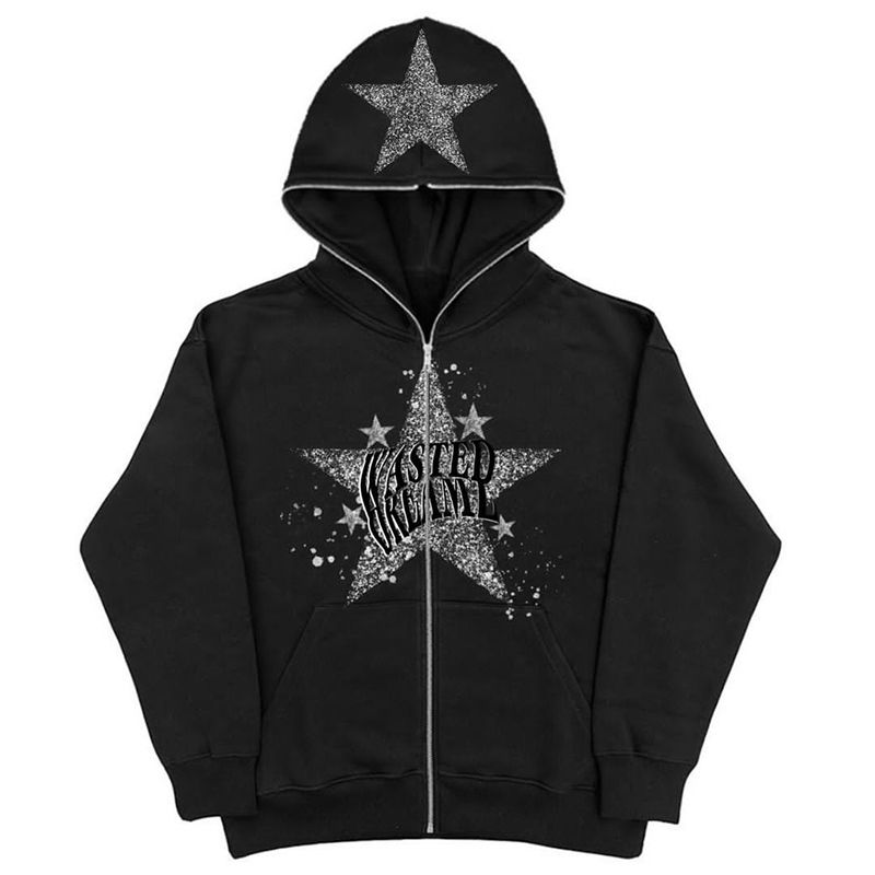 Vintage Star Printing Hoodie  Men Grunge Long Sleeve Zipper Jacket  Haruku Oversize Sweatshirt Autumn Streetwear Y2K_voghion.com