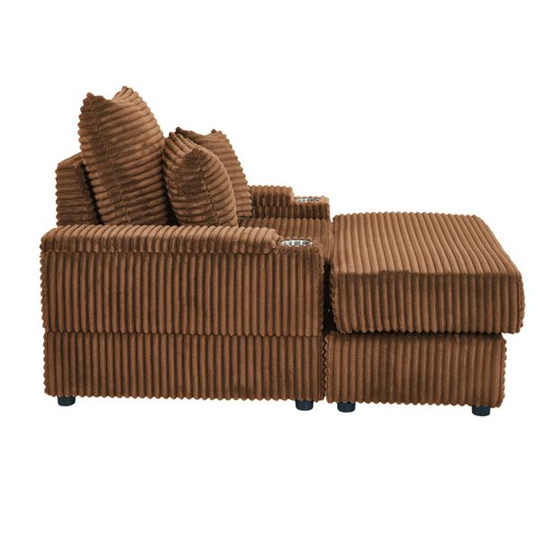 Spring Upholstered Armchair And Ottoman Set - Comfortable Single Sofa With Cup Holder , Corduroy Fabric And Storage, Perfect For Living Room Or Bedroom (Camel )_voghion.com