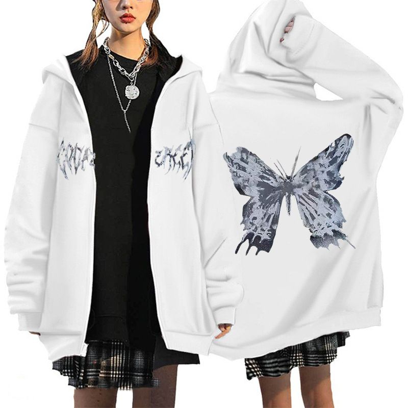 Kids' Clothing Big Butterfly Zipper Sweatshirt White Street Fashion Casual Jacket_voghion.com