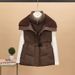 Women's Faux Shearling Collar Belted Vest Jacket - Winter Warm Fleece Lined Stand Collar Coat For Office & Casual Wear_voghion.com