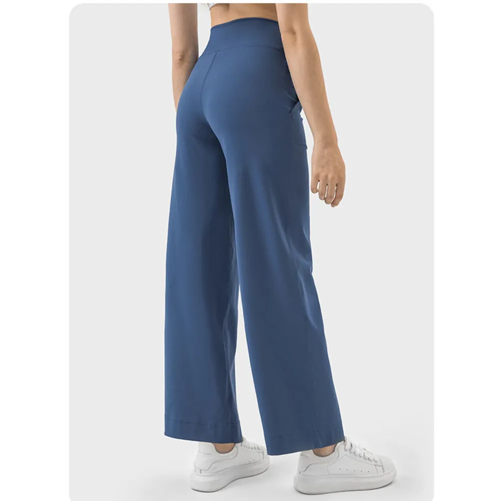 New Evrlue Double 6 Zero Sense Wide Leg Large Pocket Fitness Yoga Women Sports Casual Long Pants DL336_voghion.com