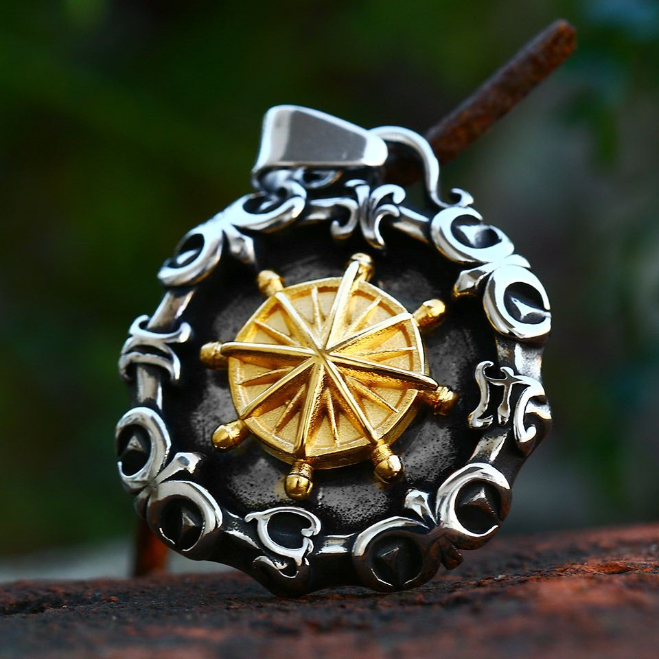 Beier Cross-Border New Retro Edelstahl galvanisiert Hainan Stern Ozean Kompass Titanstahl Anhänger Halskette Großhandel_voghion.com