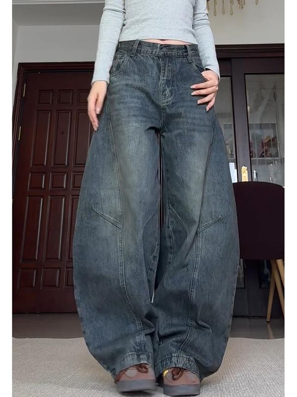 Jeans larghi destrutturati alla moda stile americano taglie forti, stile casual ..._voghion.com