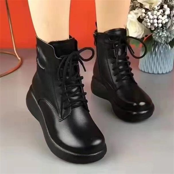 Stivali da neve da donna in pelle Martin da donna alla moda, versatili, corti, morbidi, antiscivolo e in velluto, da donna, nuovi, invernali, 2024_voghion.com