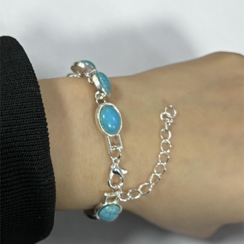 Nuovo braccialetto in lega intarsiata con turchese naturale, gioielli in stile bohémien_voghion.com