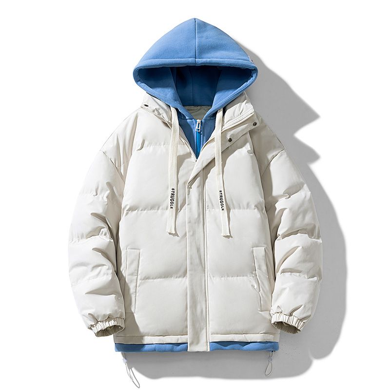 Abbigliamento invernale per il pane nuovo Abbigliamento imbottito in cotone ispessito da uomo Giacca con cappuccio in due pezzi finta tendenza allentata_voghion.com