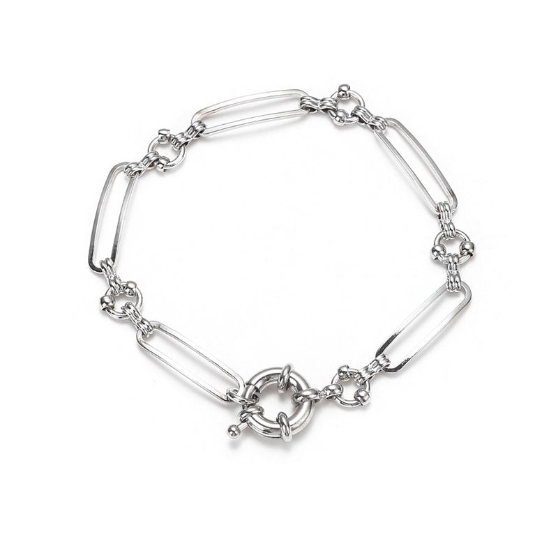 Braccialetto con catena in rame con giunzioni cave giganti in metallo, con fibbia marinaio, semplice e popolare, per le vacanze estive da donna_voghion.com