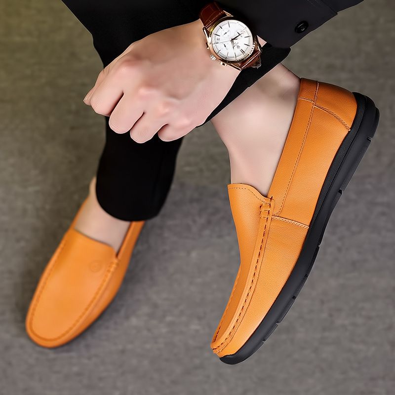 One Foot Korean Version Genuine Breathable Soft Sole British Fashion Casual Bean Le Fu Men's Leather Shoes_voghion.com
