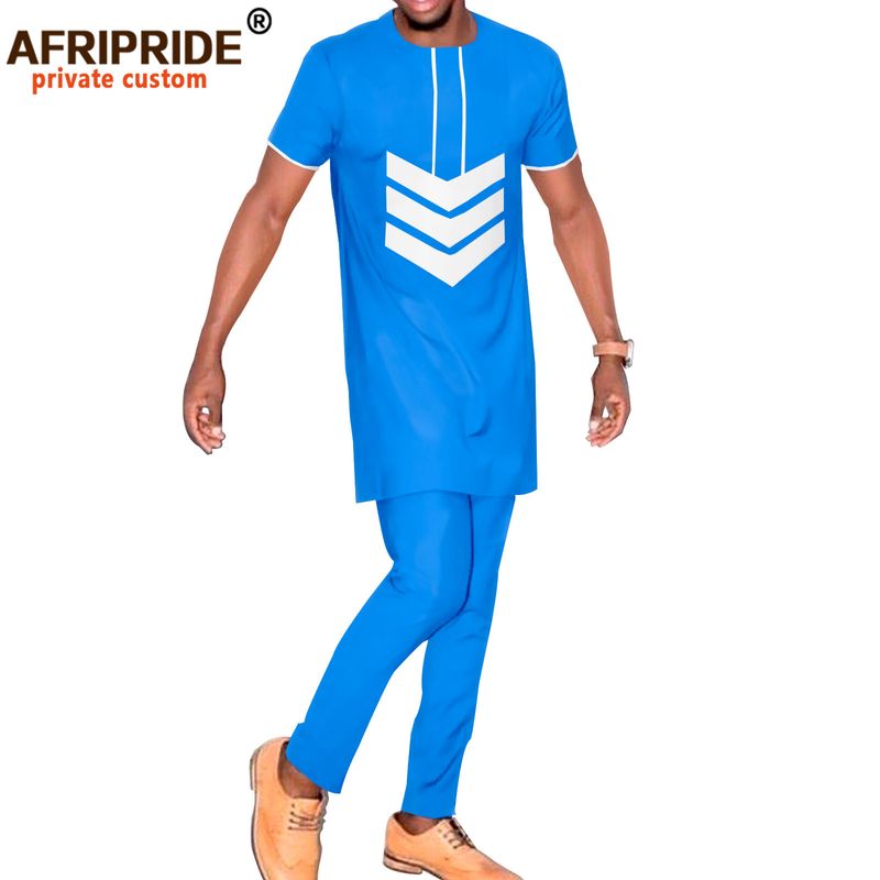 Men's clothing African ethnic solid color cotton men's casual jacket + pants_voghion.com