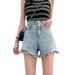 Denimshorts med høy midje for kvinner sommeren 2024 nye, løse A-linje brede ben for studenter å se slankere og allsidig ut med_voghion.com