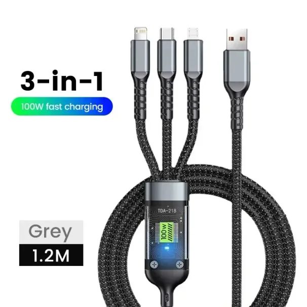Three In One Micro USB C-type Suitable For Ultra Of Smartphones 100W Digital Display With Light Fast Charging Data Cable_voghion.com