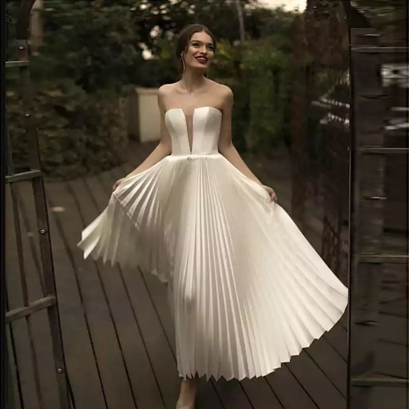 Abito da sposa corto retrò Abito da sposa semplice Abito da sposa bianco classico_voghion.com
