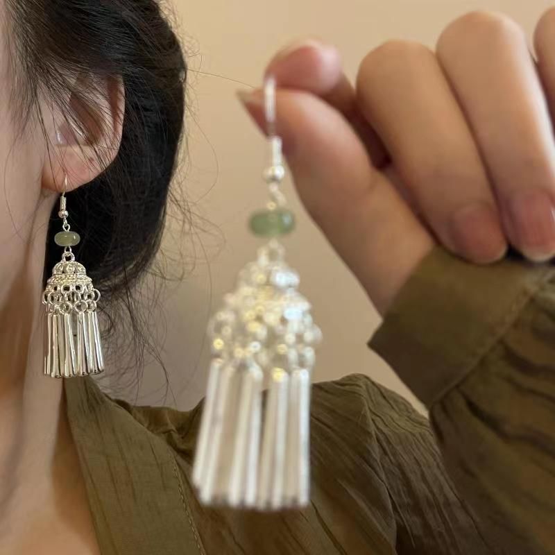 Orecchini da donna imitazione orecchini in argento Miao per donna, orecchini lunghi con nappe, temperamento e orecchini a gancio per l'orecchio di palazzo di fascia alta_voghion.com