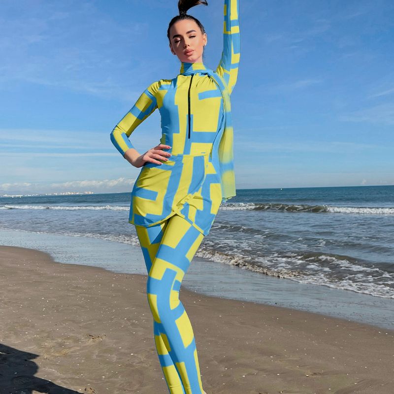 Maillot de bain musulman Source 2025, jupe de plage à manches longues, protection solaire, jupe longue de bord de mer pour femmes, costume deux pièces_voghion.com