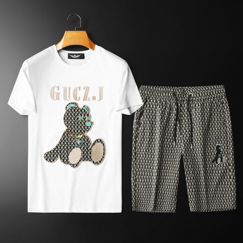Ανδρικά Ρούχα Σταθμός Αρκούδα Κεντημένο Κοντό Μανίκι Σορτς Ανδρικό Σορτς Όμορφο Καλοκαιρινό Νέο Ανδρικό Σετ που ταιριάζει_voghion.com