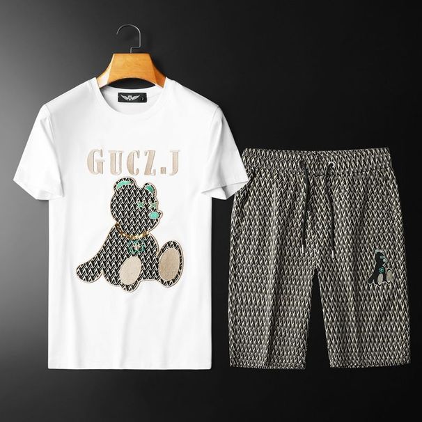 Ανδρικά Ρούχα Σταθμός Αρκούδα Κεντημένο Κοντό Μανίκι Σορτς Ανδρικό Σορτς Όμορφο Καλοκαιρινό Νέο Ανδρικό Σετ που ταιριάζει_voghion.com