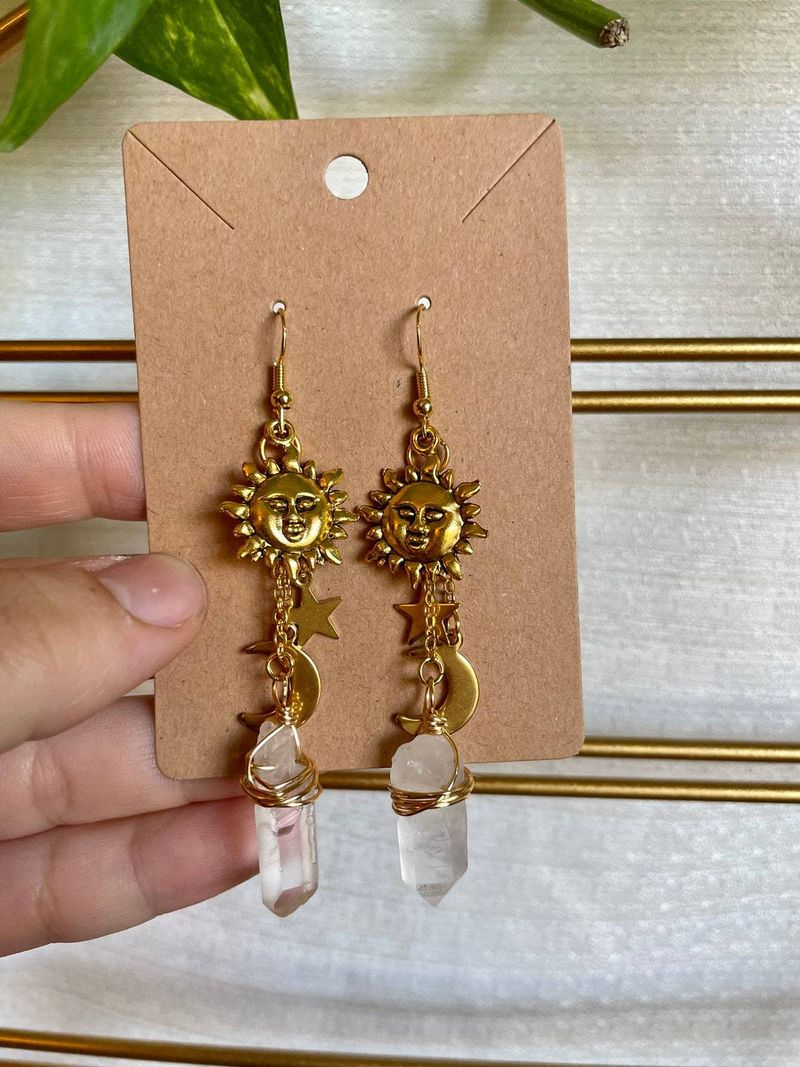 Sun and moon charm crystal earrings_voghion.com