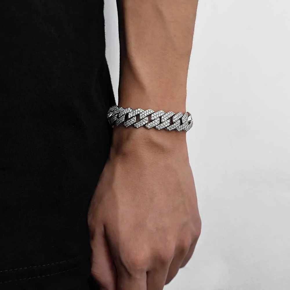 Zestaw biżuterii męskiej Modna klamra z diamentową bransoletką kubańską Modna osobowość marki Hip Hop Cyrkon Bransoletka męska Biżuteria_voghion.com